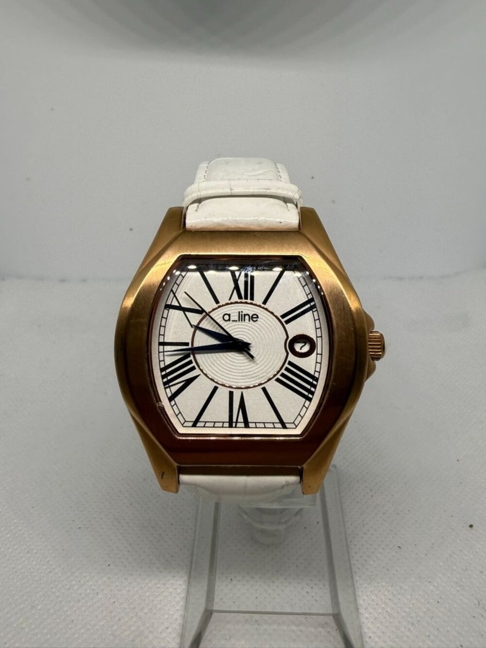 a_line Adore Women's 40mm Rose Gold-Tone Tonneau White Leather Quartz Watch